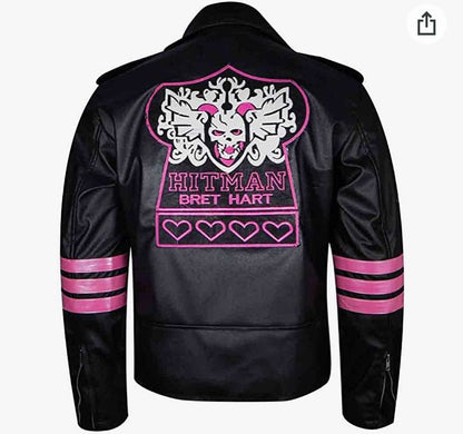 Halloween Jacket - Hitman Bret Hart Girl Leather Jacket, Black