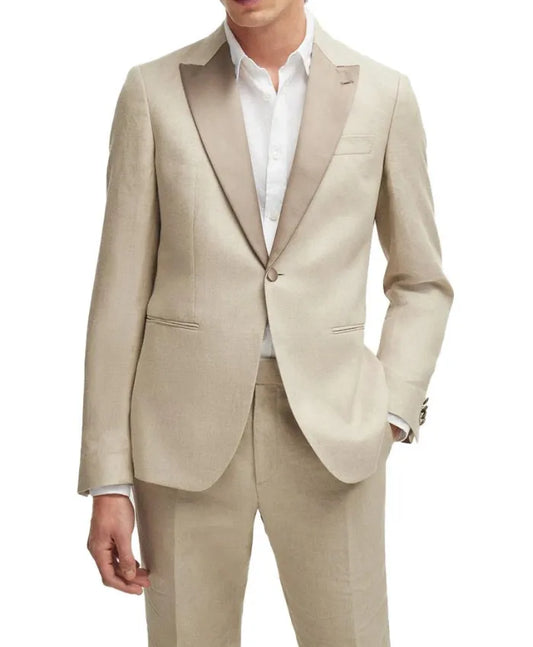David Trendy Beige Wedding Suit