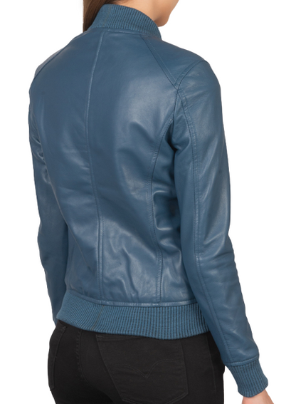 Sapphire Blue Bomber Leather Jacket
