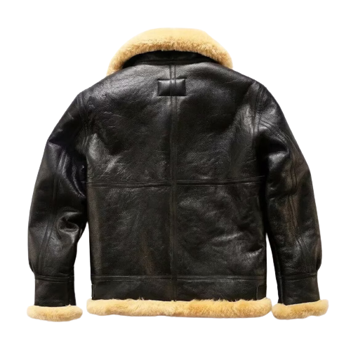 Flight Pilot Black Leather Shearling Jacket