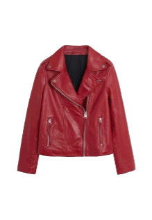 Red Slim Outerwear Biker Leather Jacket