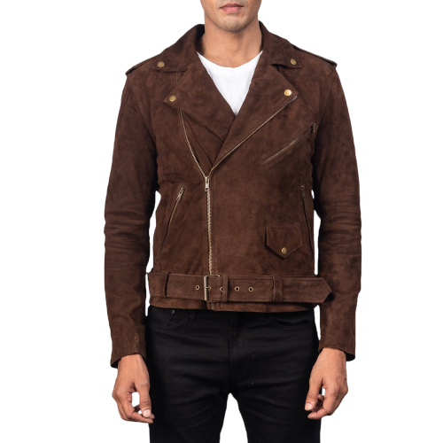 Men's Chocolate Brando Suede Leather Jacket
