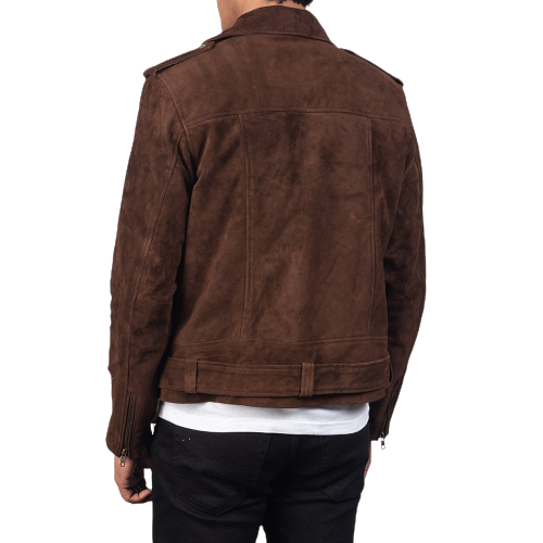 Brando Suede Leather Jacket Men, Chocolate