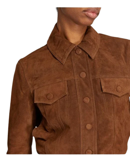 Laurent Tobacco Suede Jacket Women, Brown