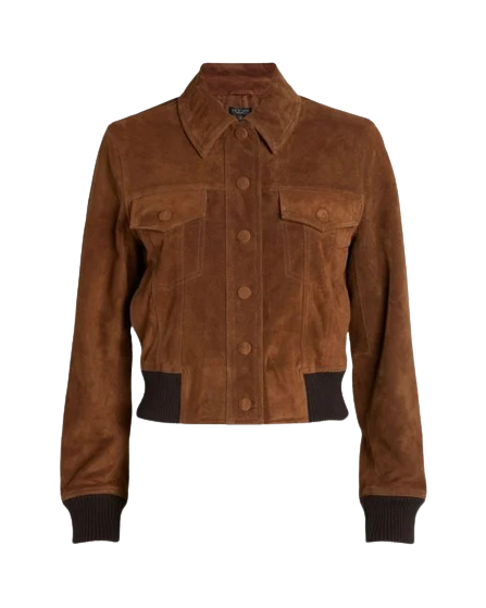 Laurent Tobacco Suede Jacket Women, Brown