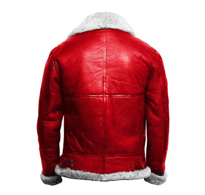 Christmas Holiday Red A2 Bomber Fur Collar Jacket