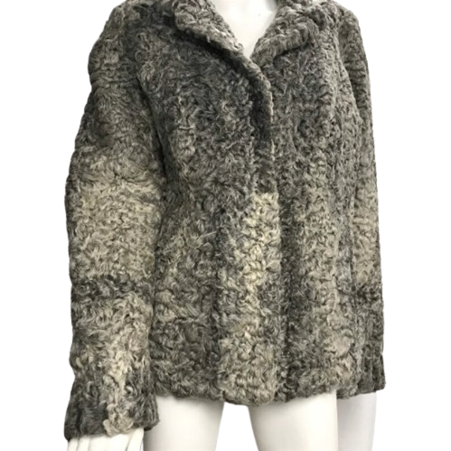 Vintage Grey Astrakhan Shearling Fur Coat