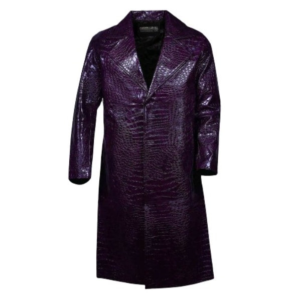 Joker Purple Leather Trench Coat