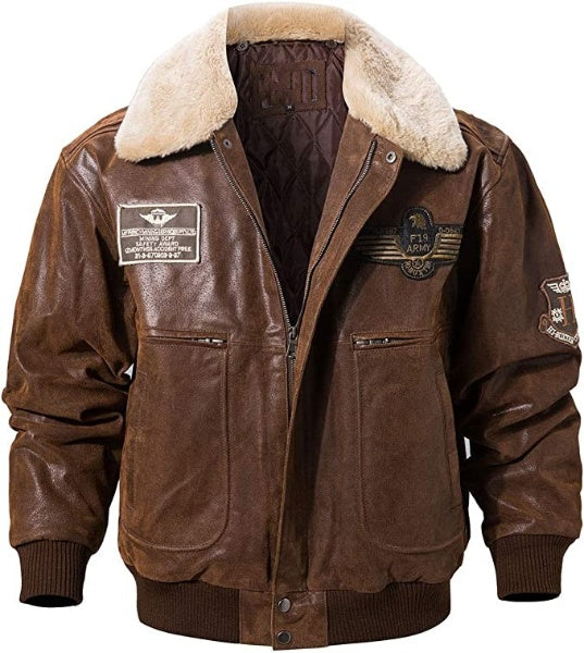 Flight Leather Bomber Jacket with Shearling Collar