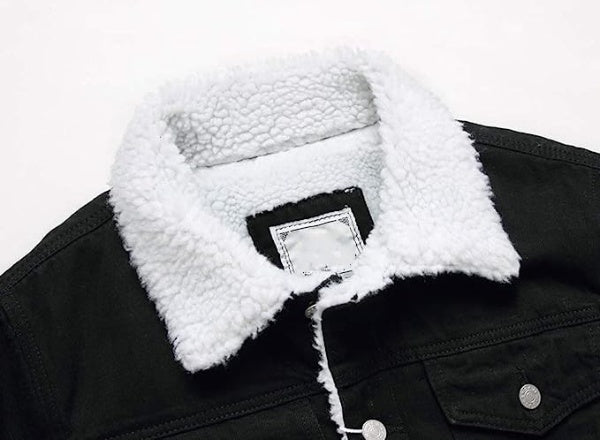 Full Fur Denim Jacket Men, Black