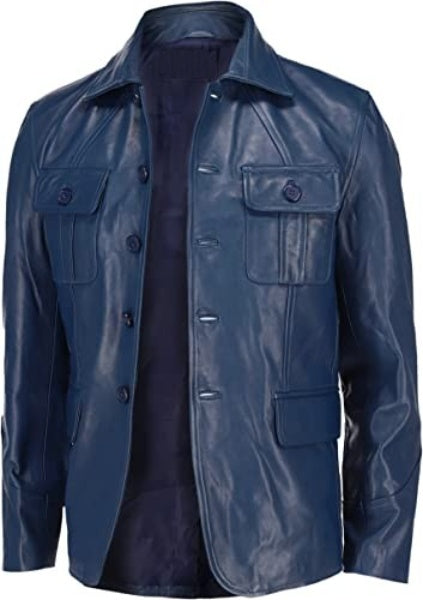 Leather Blazer Men with 5 Buttons, Blue