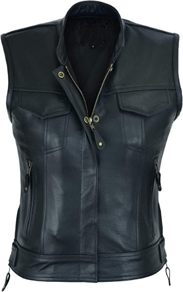 Conceal Carry Side Zipper Leather Vest