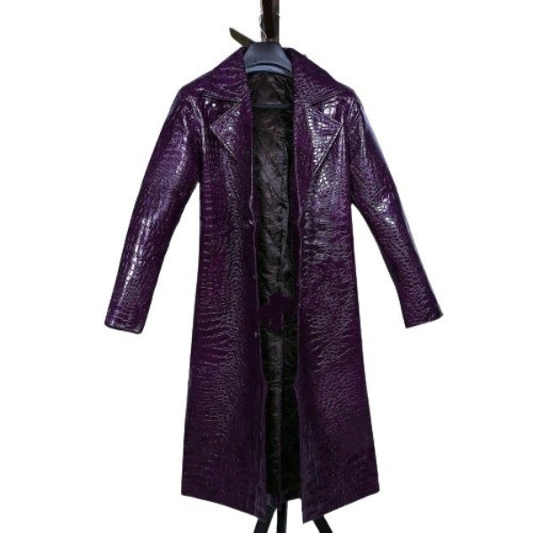 Joker Purple Leather Trench Coat