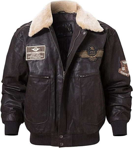 Flight Leather Bomber Jacket with Shearling Collar