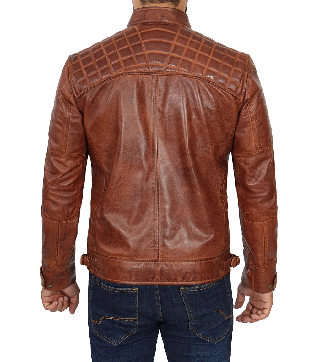 Johnson Quilted Leather Biker Jacket Men