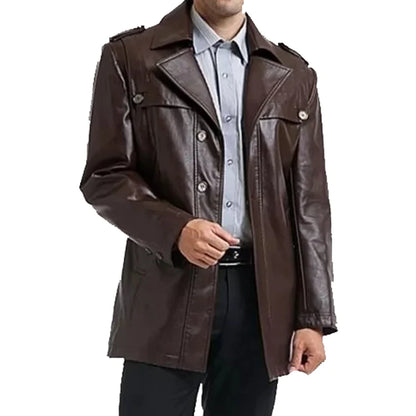 Single Breasted Leather Blazer Men, Brown