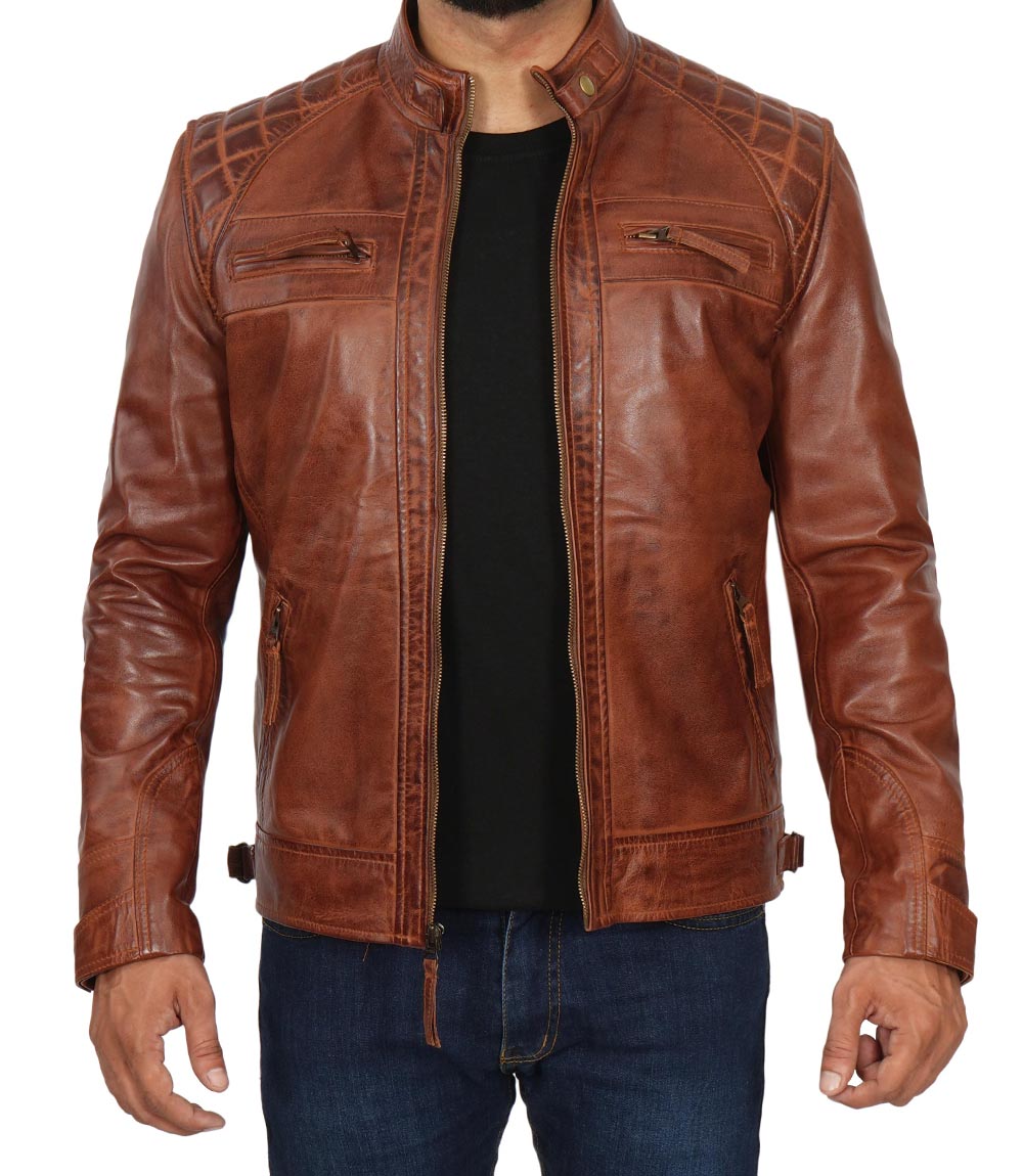 Johnson Quilted Leather Biker Jacket Men