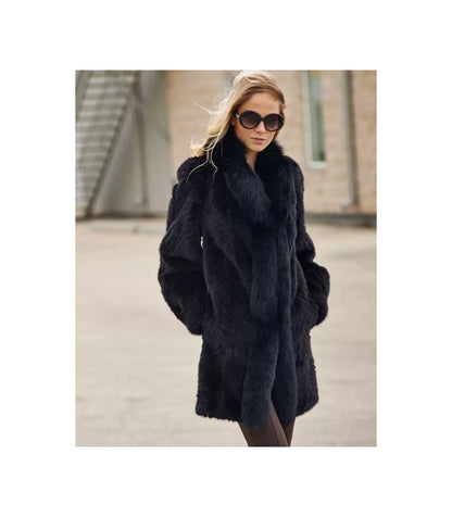 Olivia Textured Mink Stroller Coat with Fox Tuxedo Collar