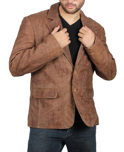 Exclusive 2 Buttons Leather Blazer Men, Brown