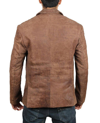 Exclusive 2 Buttons Leather Blazer Men, Brown