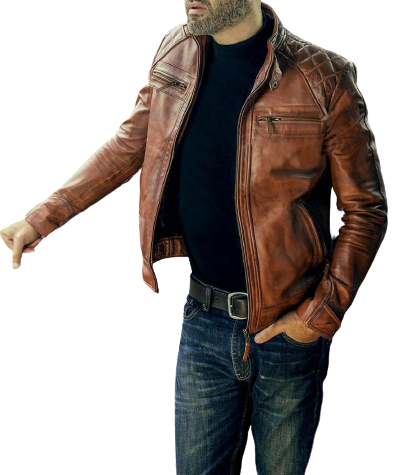 Men’s Brown Designer Biker Leather Jacket, Front