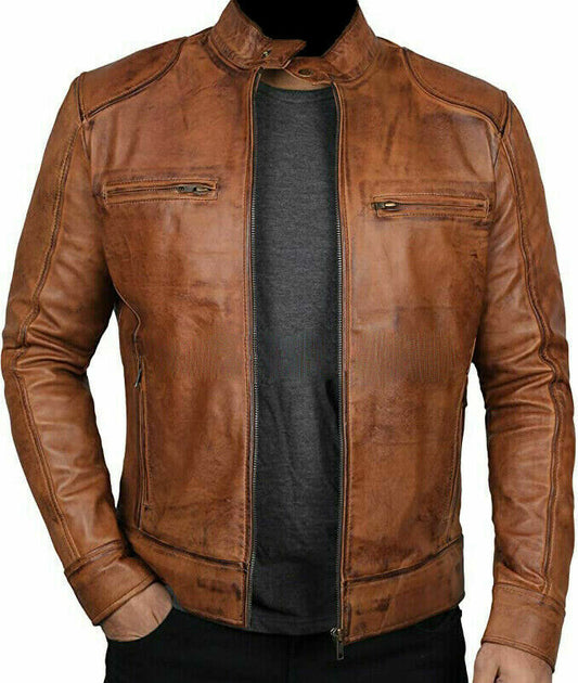 Genuine Lambskin Vintage Leather Biker Jacket