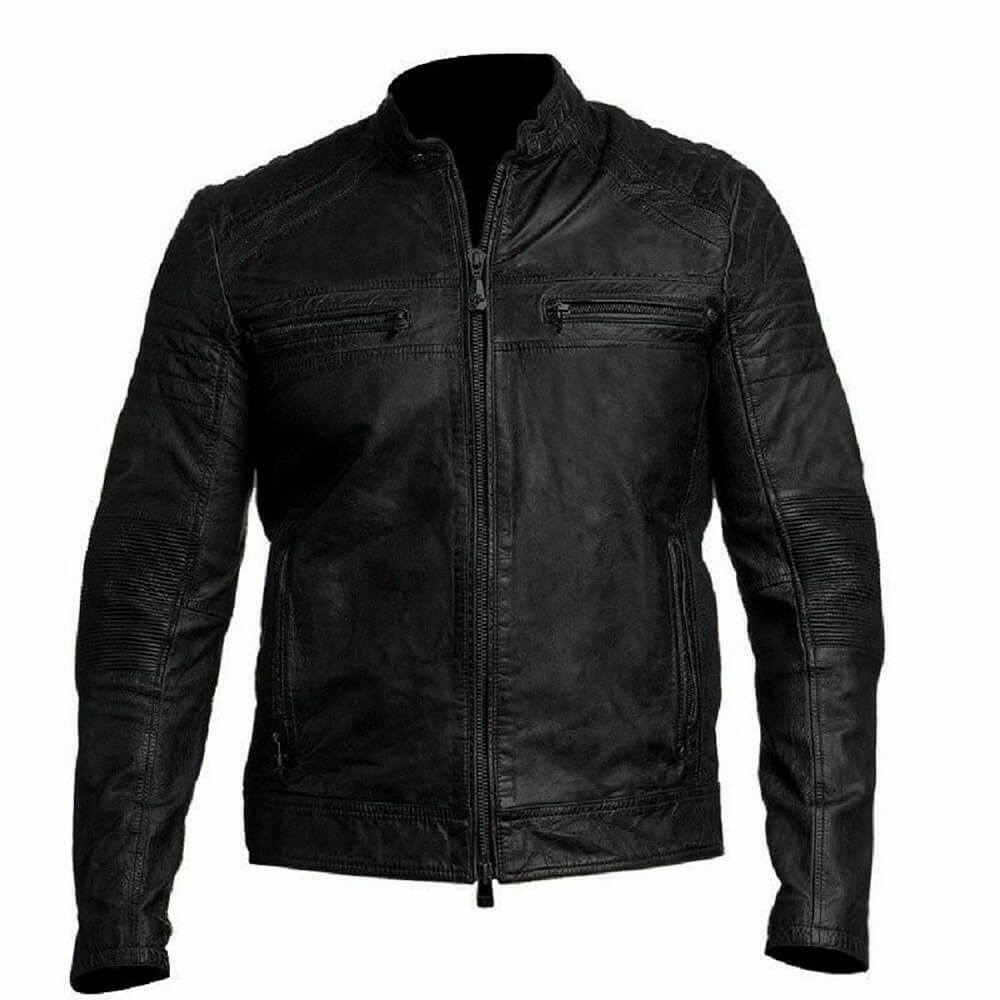 Men’s Elegant Black Biker Leather Jacket, Front