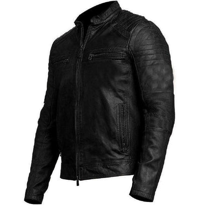 Men’s Elegant Black Biker Leather Jacket, Sleeves