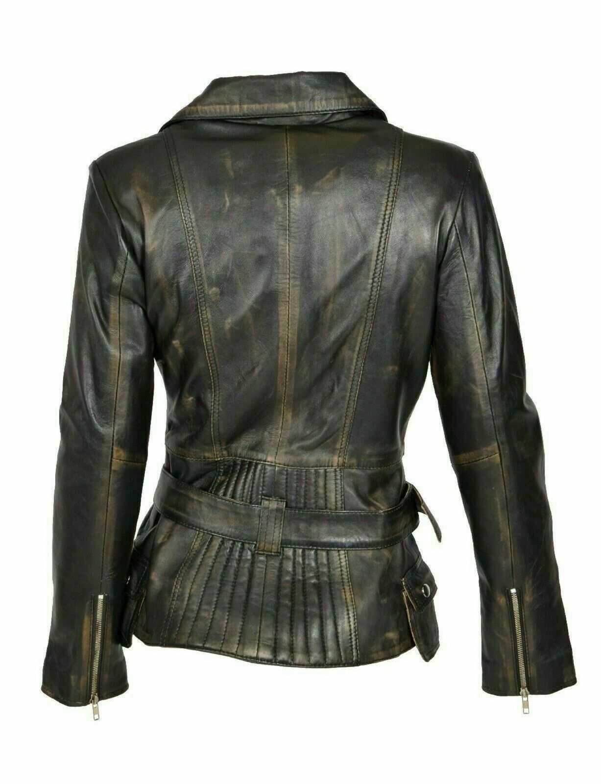 Brando Distressed Women Biker Jacket, Brown