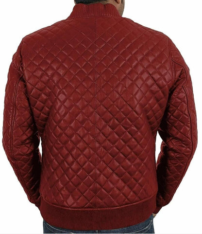 Quilted Biker Leather Jacket Men, Maroon