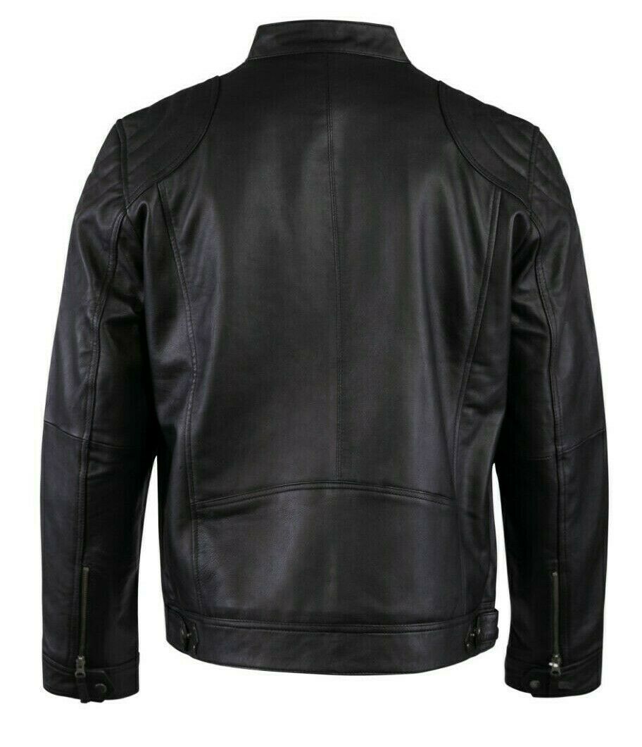 Men’s Buckets Way Leather Jacket, Back, Black