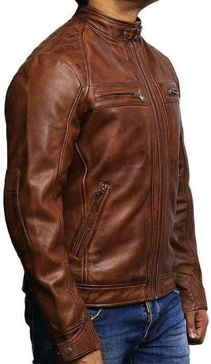 Modern Biker Jacket Men, Brown