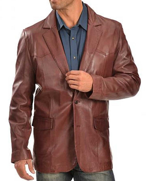 Scully Lambskn Leather Blazer Men, Brown