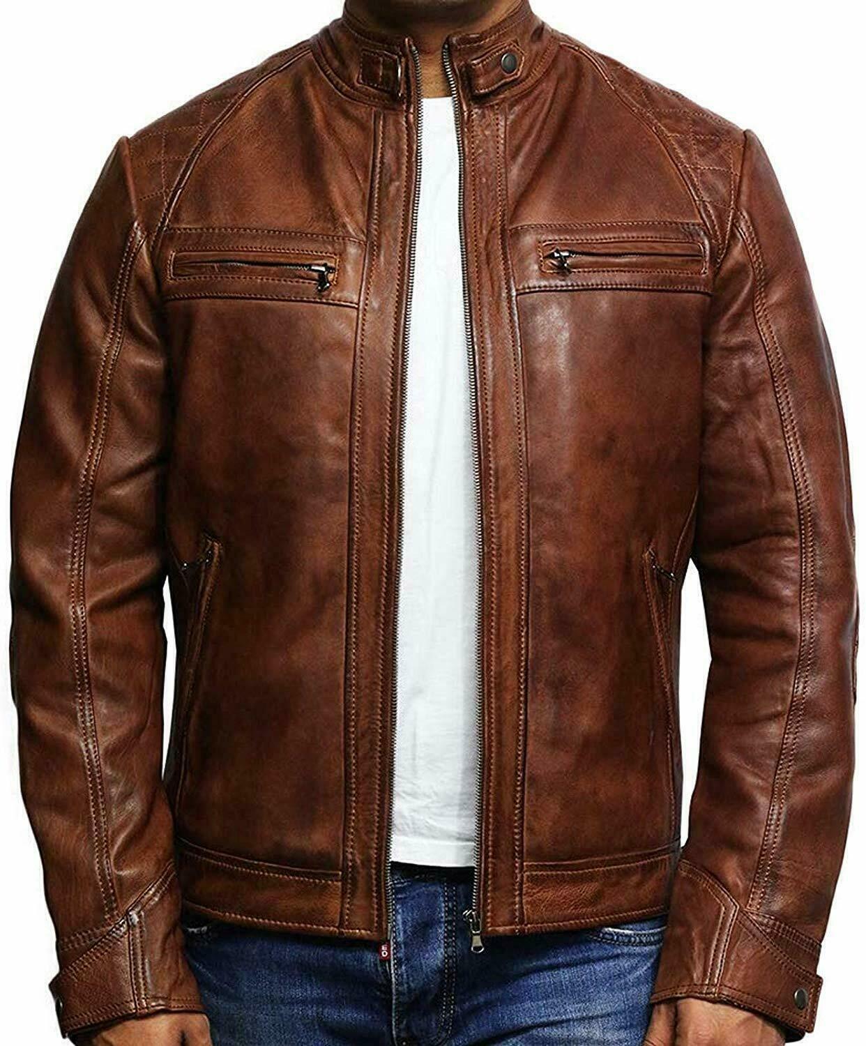 Modern Biker Jacket Men, Brown