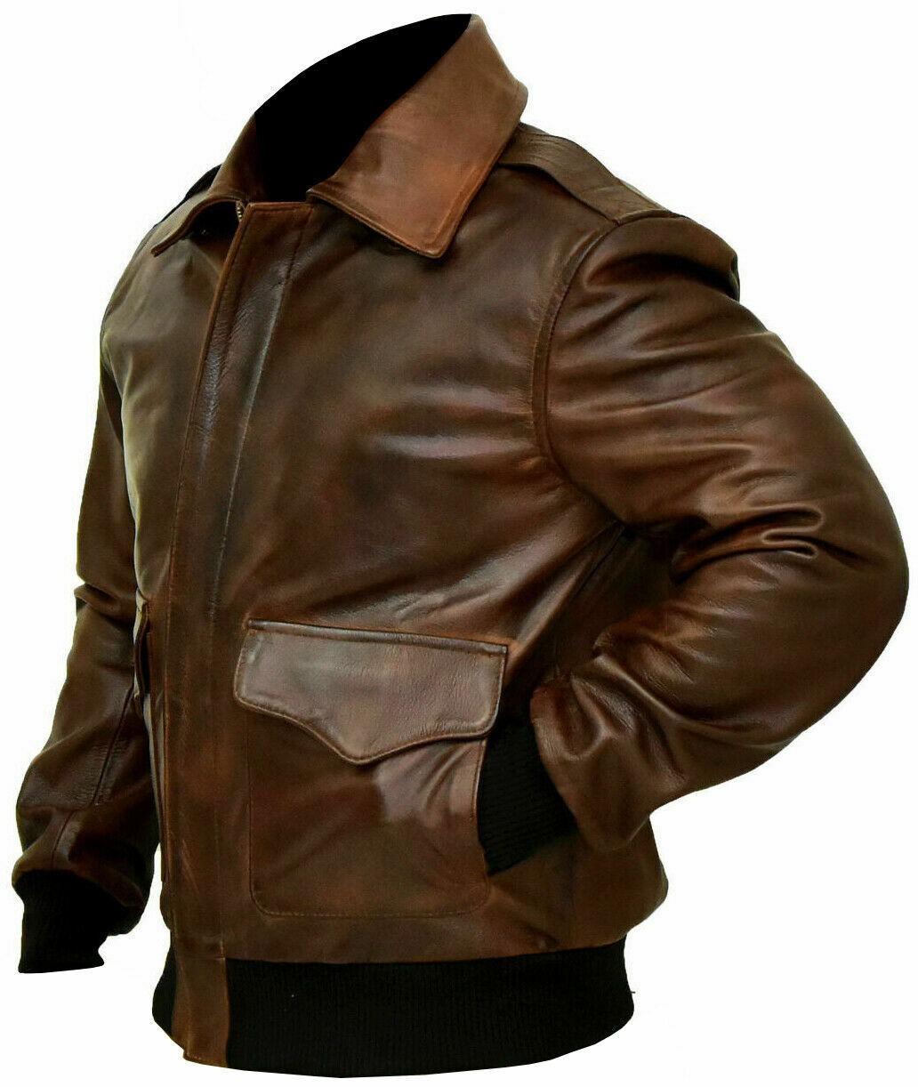 Brown Leather Flight Bomber Military Jacket