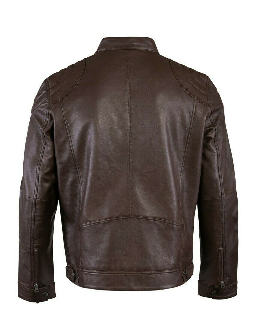 Men’s Buckets Way Leather Jacket, Back, Brown