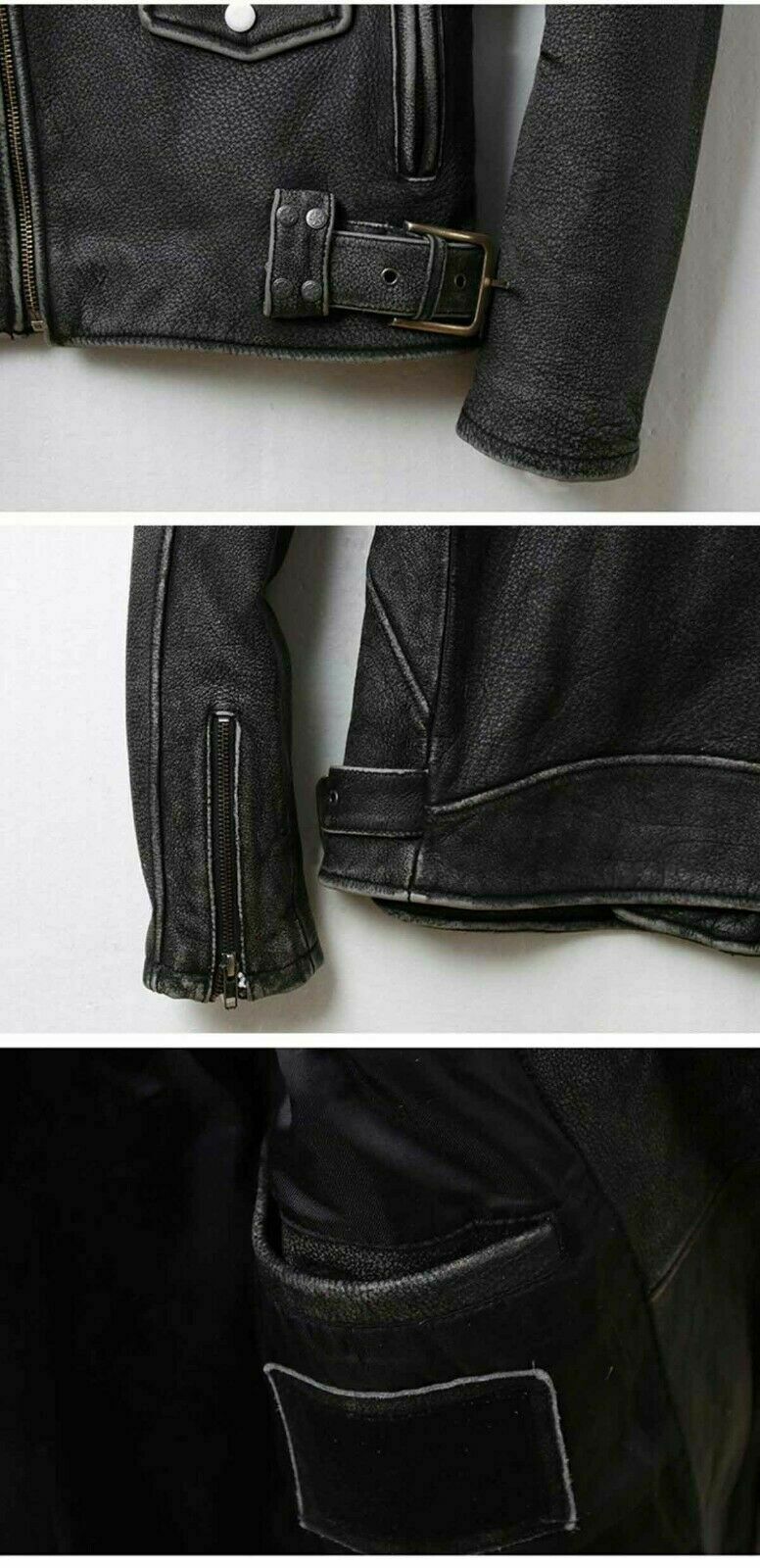 Stonewash Distressed Vintage Leather Jacket, Sleeves, Pocket