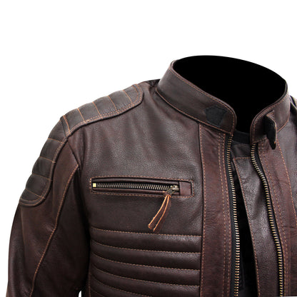 Men's Leather Motorcycle Jacket Biker Motorbike Jacket, Zipper Pockets