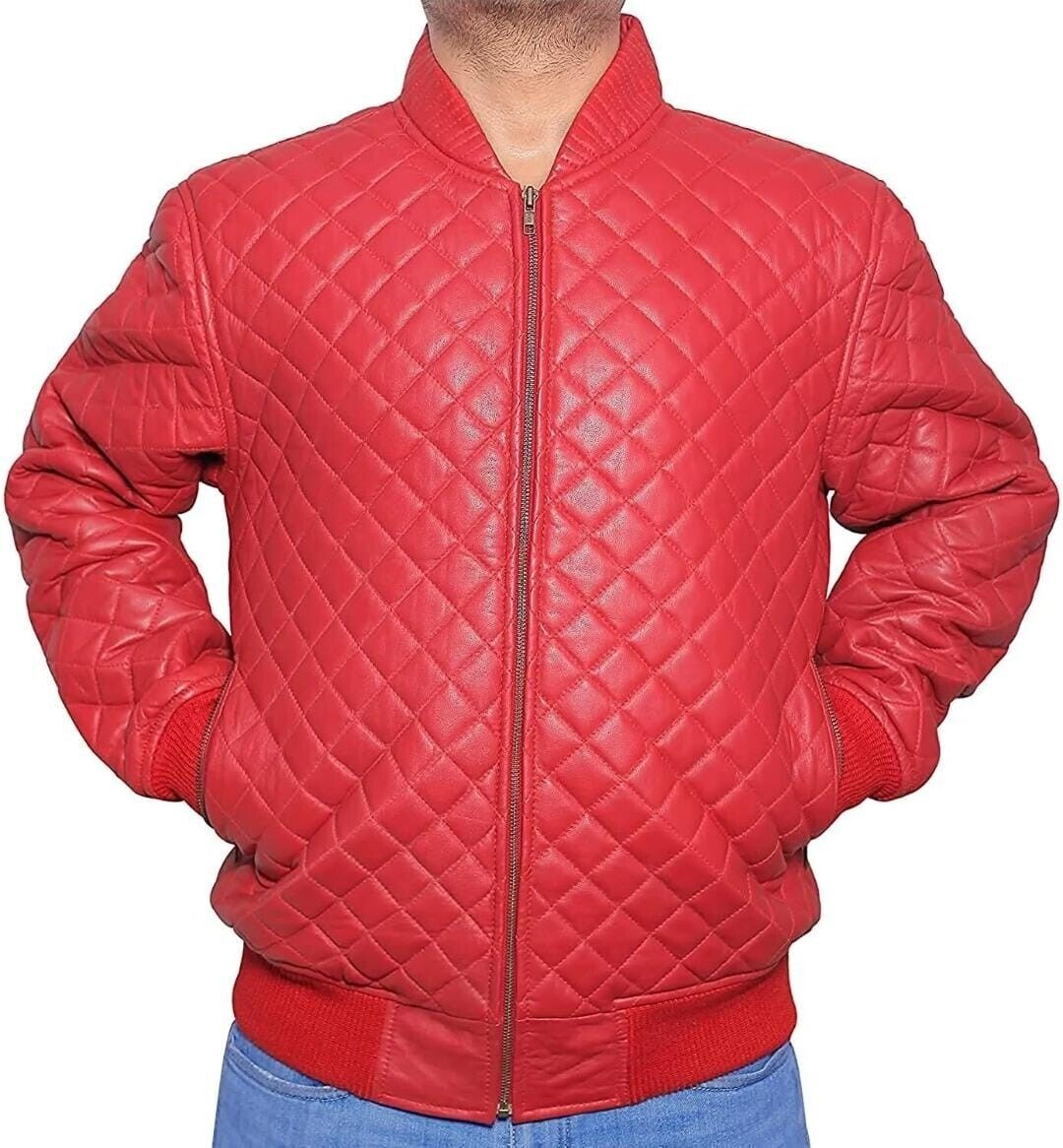 Quilted Biker Leather Jacket Men, Maroon