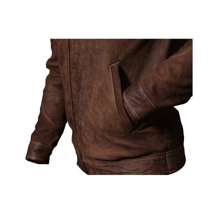 Signature Brown Distressed Racer Leather Jacket