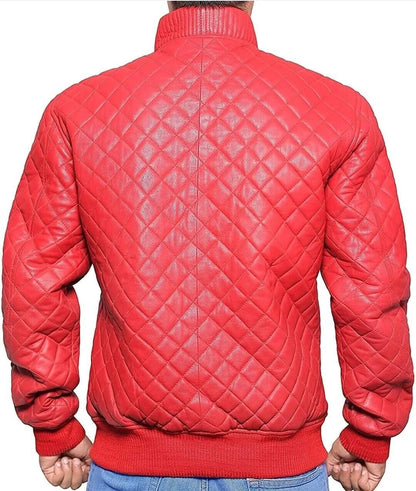 Quilted Biker Leather Jacket Men, Maroon