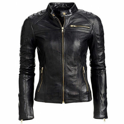 Slim Fit Women Biker Jacket, Black