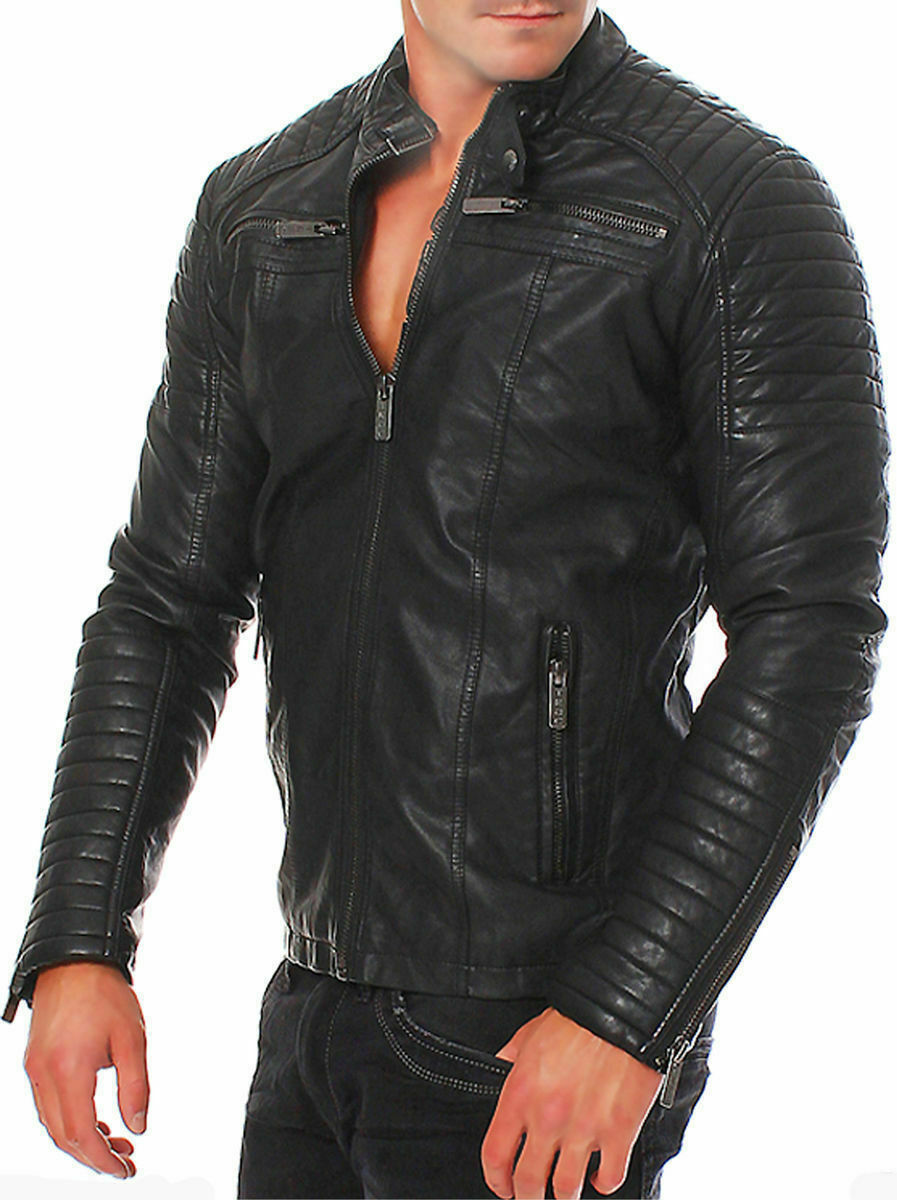 Men Faux Motorcycle Leather Jacket, Sleeves with Zipper