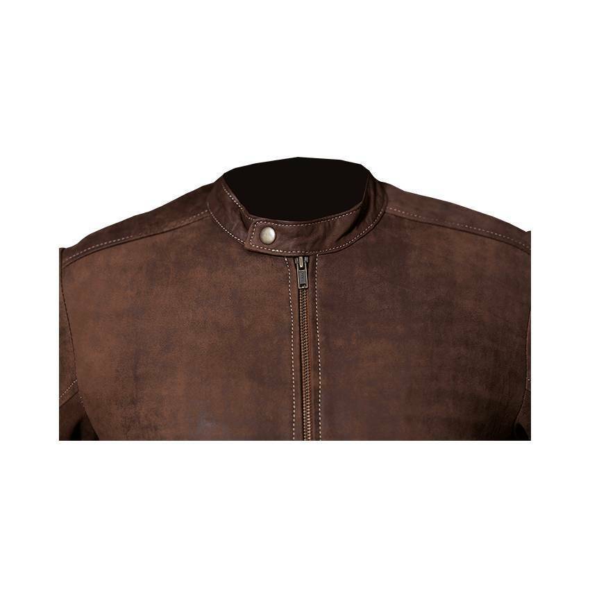 Signature Brown Distressed Leather Jacket, Collar