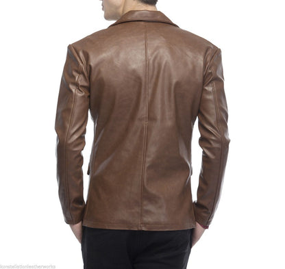 2 Button Lambskin Leather Blazer Men, Brown