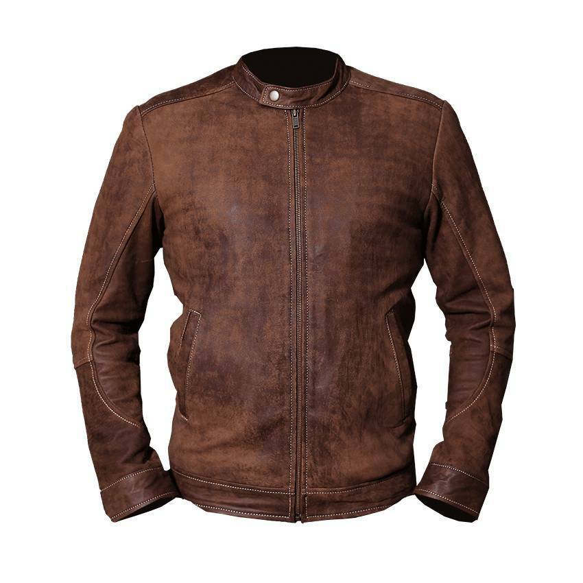 Signature Brown Distressed Leather Jacket, Front