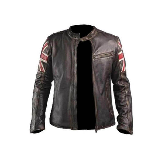 Halloween Jacket - UK Flag Cafe Brown Leather Jacket 