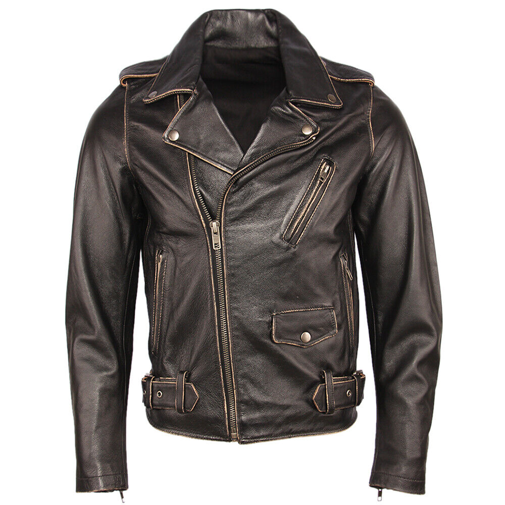 Aguila Aged Leather Biker Jacket Men