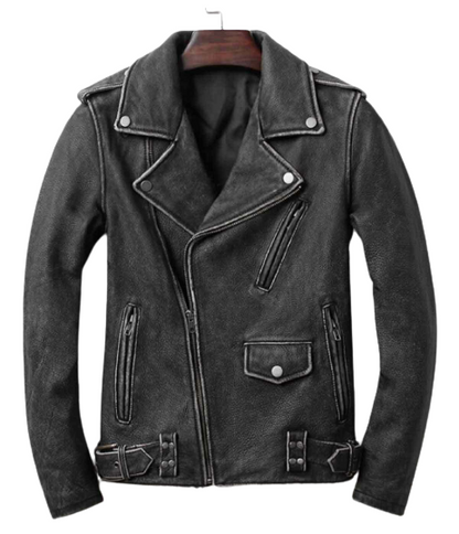 Stonewash Distressed Vintage Leather Jacket, Front