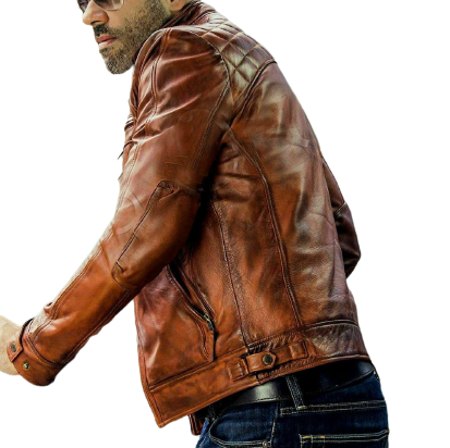 Men’s Brown Designer Biker Leather Jacket, Back